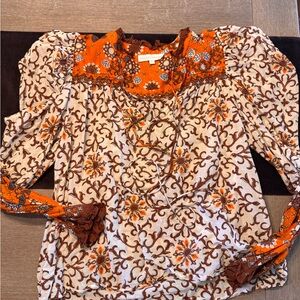 House of Harlow 1960 Orange and Brown Floral Blouse